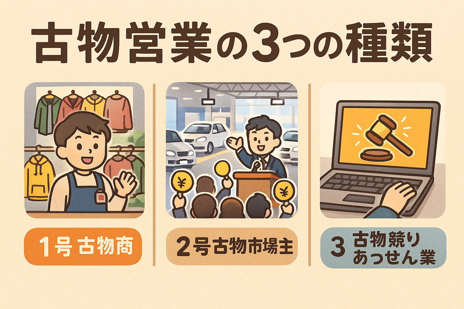 古物営業の3つの種類